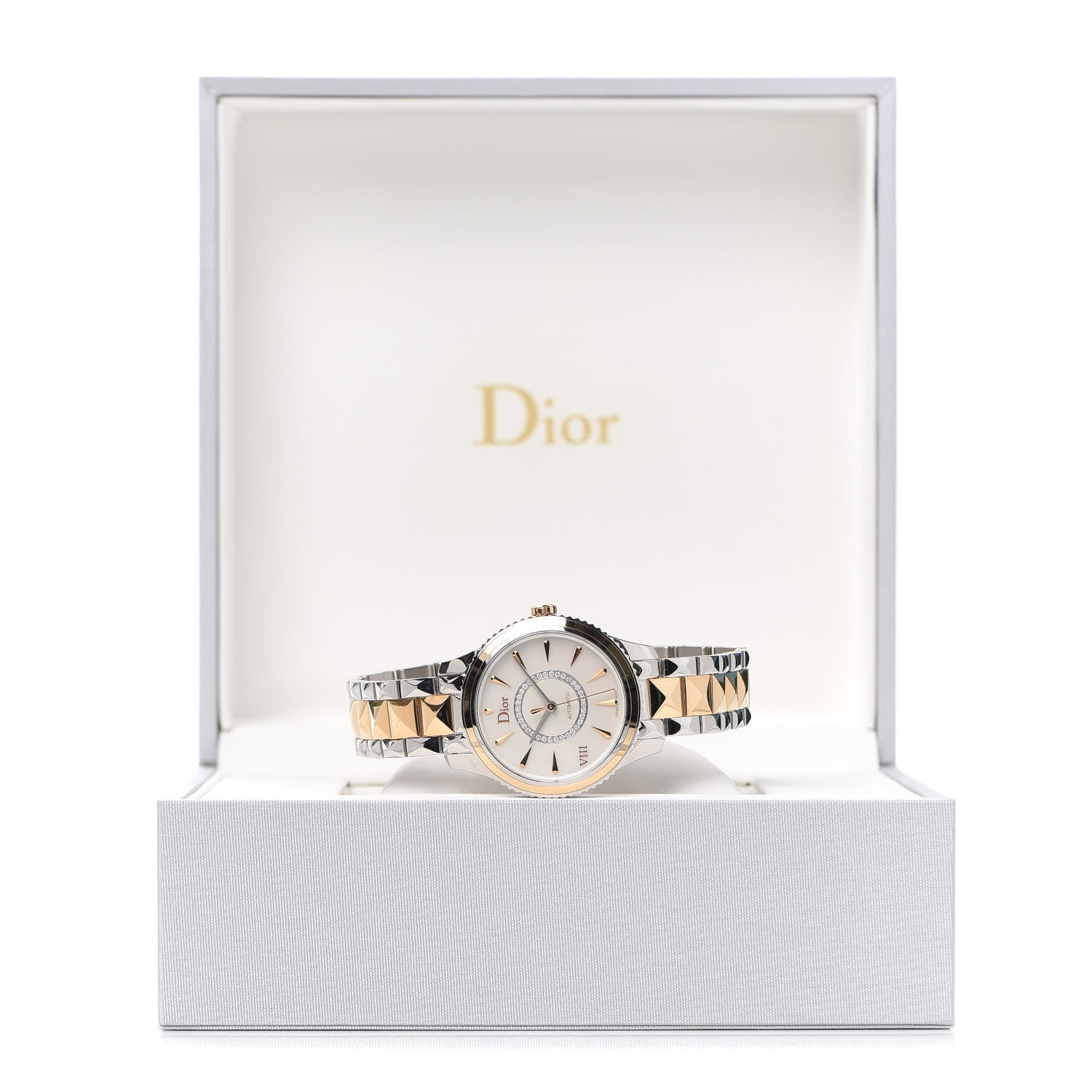Christian Dior Stainless Steel 18K Rose Gold Diamond Mother of Pearl 32mm Dior VIII Montaigne Automatic Watch 6 of 6
