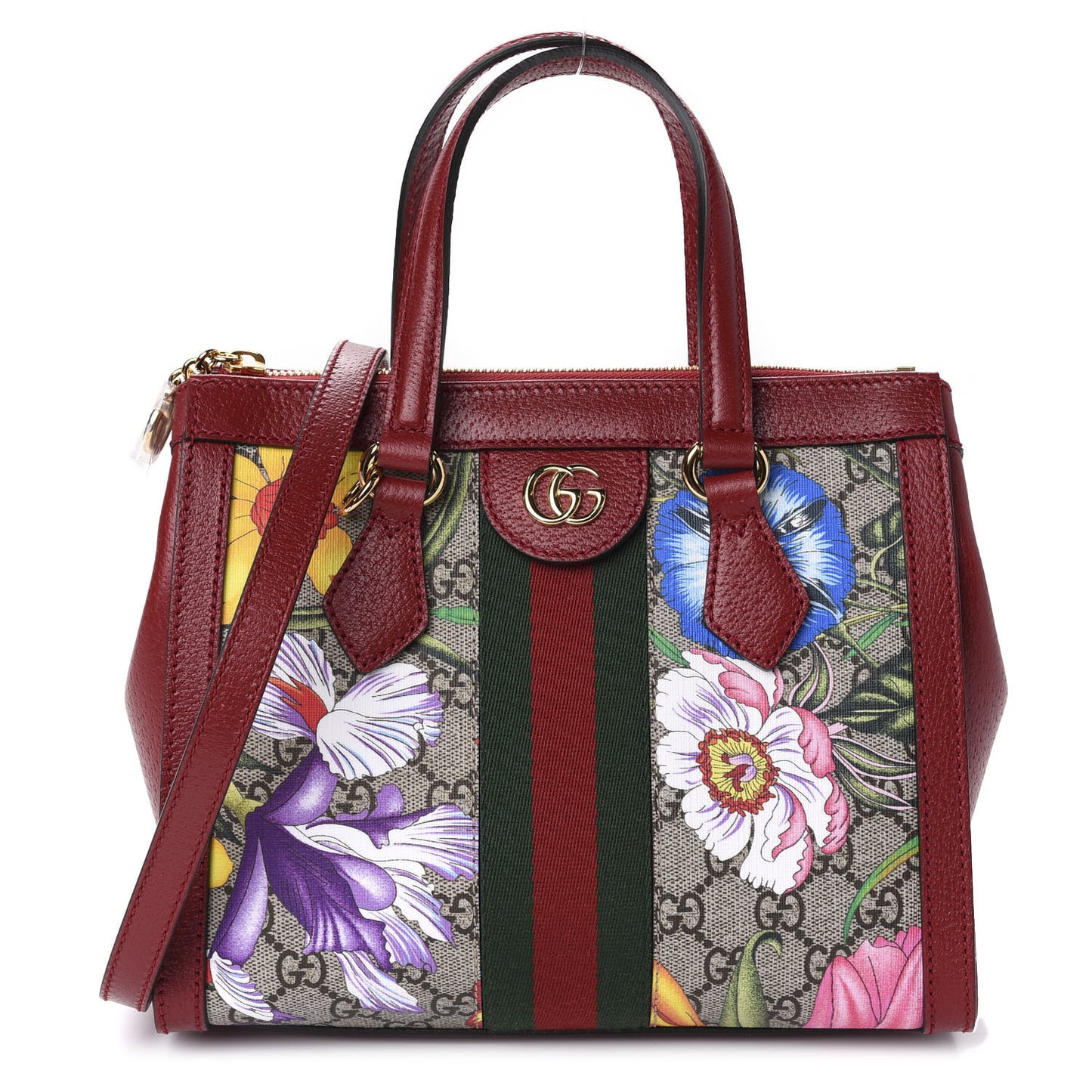 GG Supreme Monogram Flora Web Small Ophidia Tote Bag Red