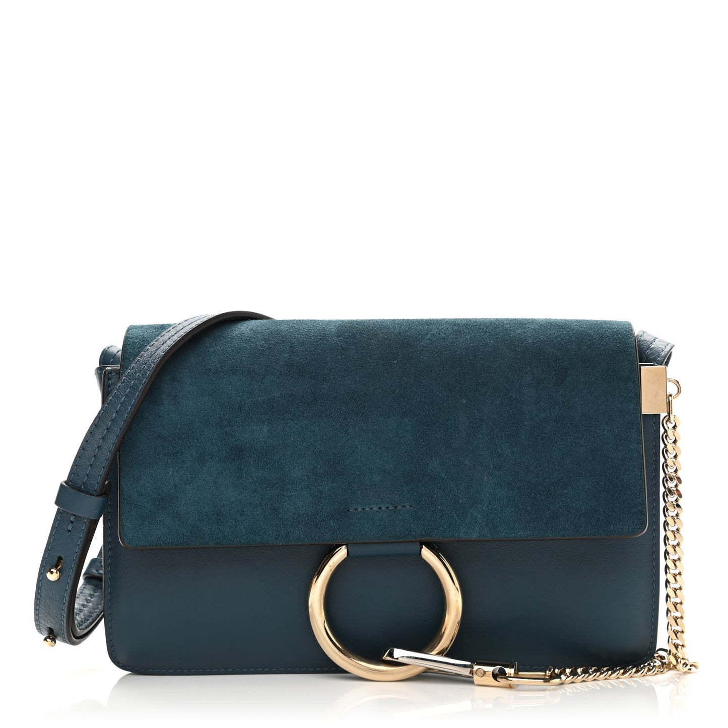 Suede Calfskin Small Faye Shoulder Bag Majolica Blue
