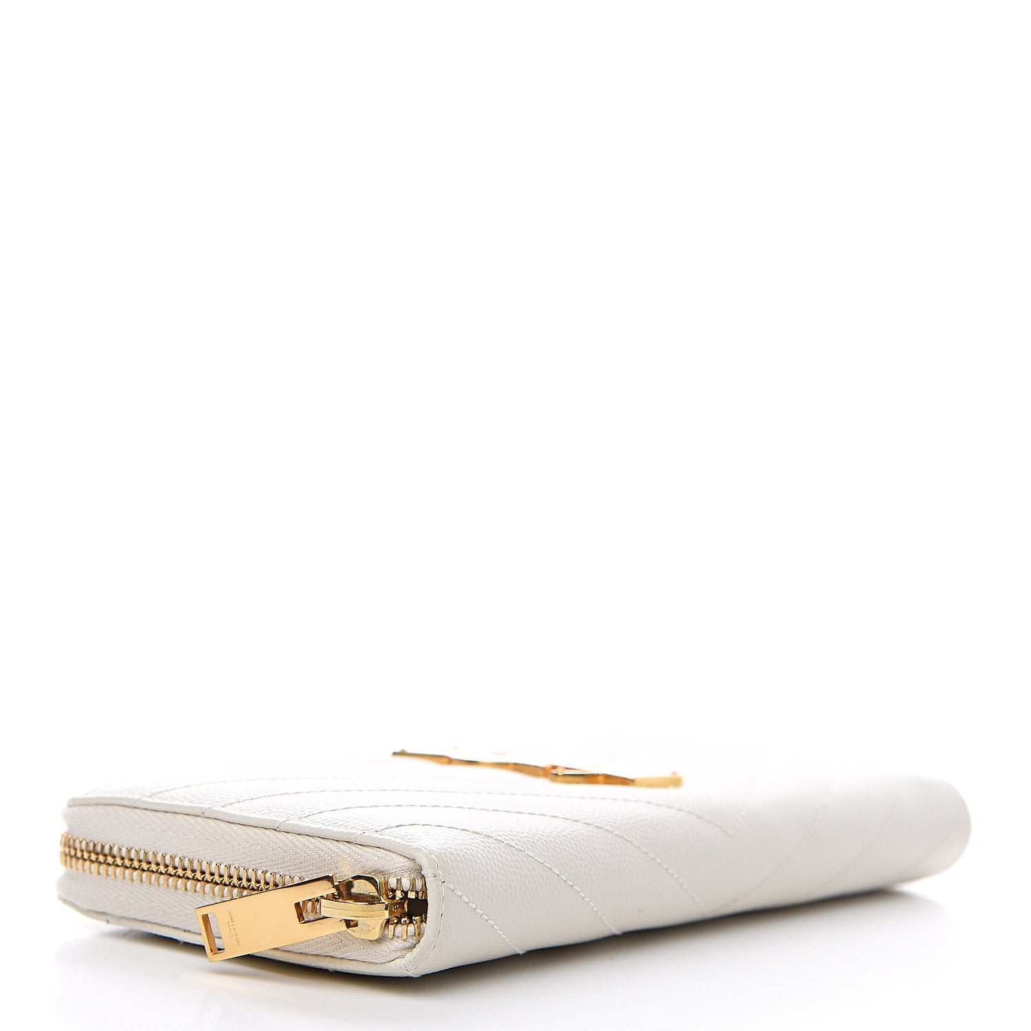 Saint Laurent Grain De Poudre Matelasse Chevron Monogram Zip Around Wallet Porcellana 3 of 7