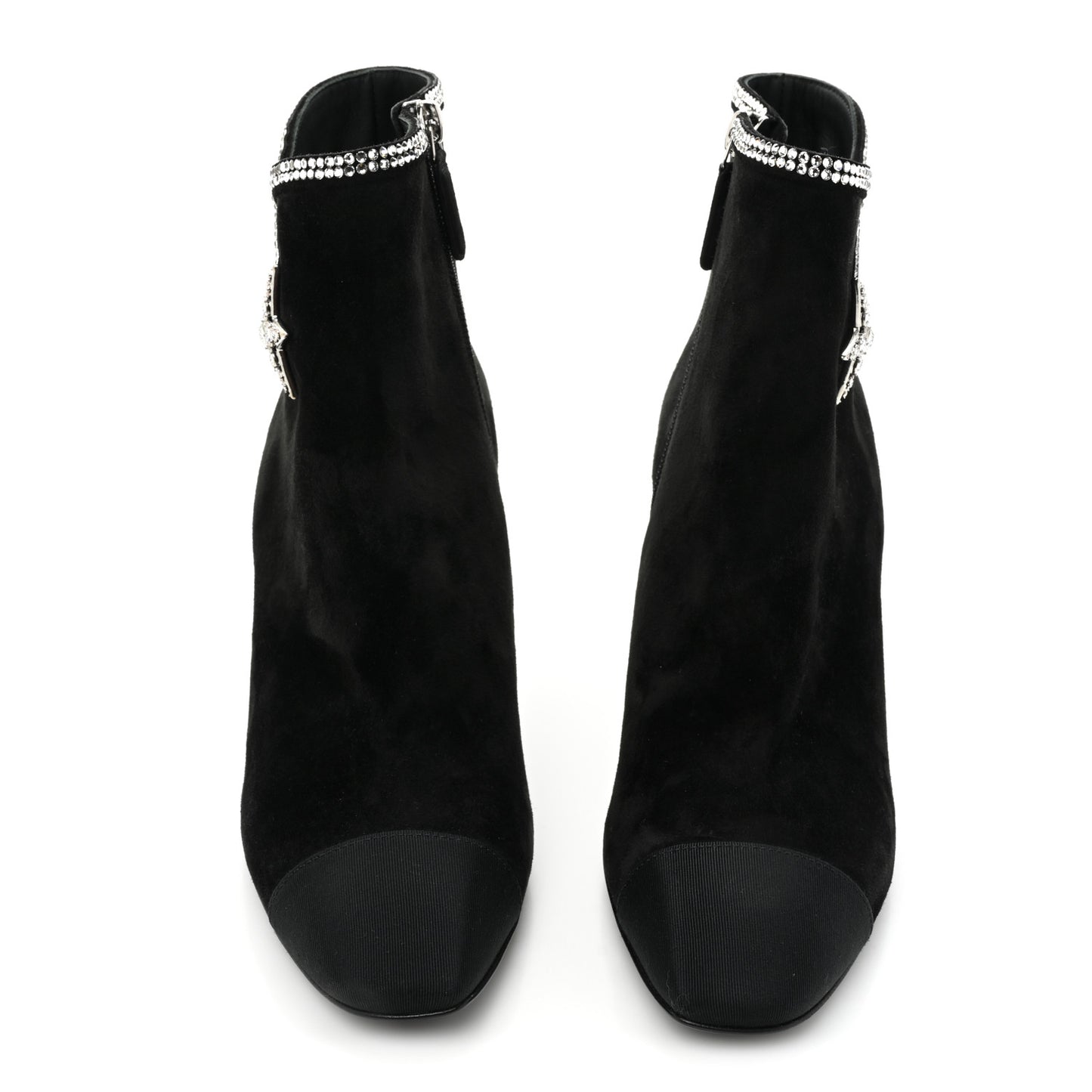 Suede Grosgrain Crystal Star Short Boots 38.5 Black
