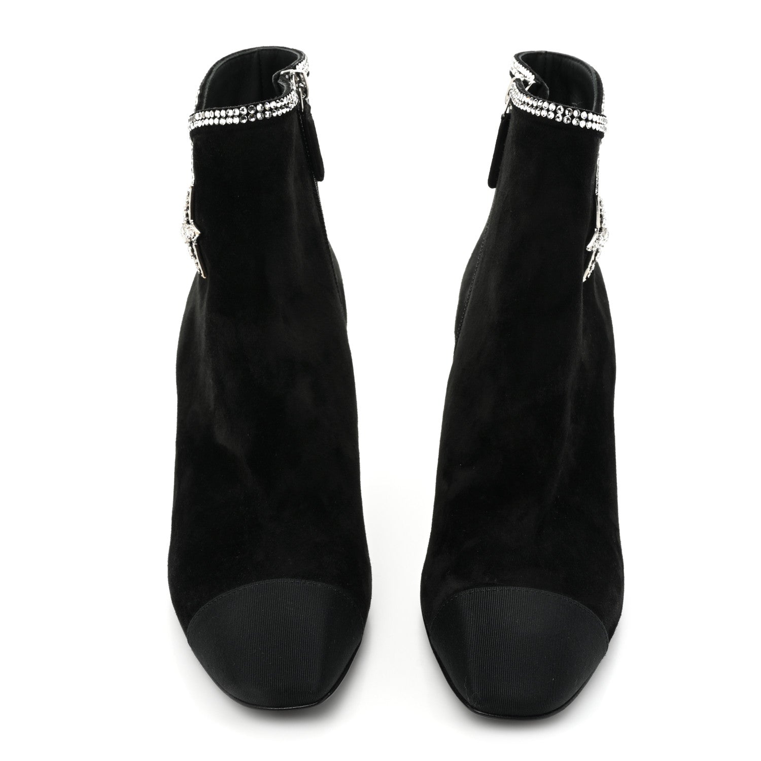 Chanel Suede Grosgrain Crystal Star Short Boots 38.5 Black 2 of 8