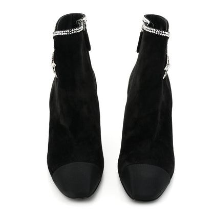 Chanel Suede Grosgrain Crystal Star Short Boots 38.5 Black 2 of 8
