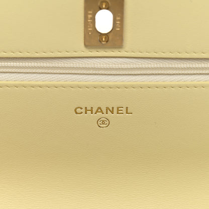 Chanel Lambskin Quilted CC Camellia Crush Wallet on Chain WOC Light Yellow 6 of 12