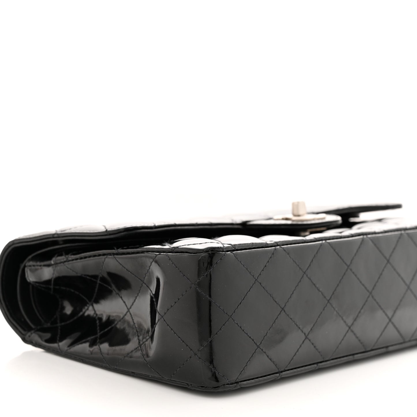 Patent Quilted Medium Double Flap Black