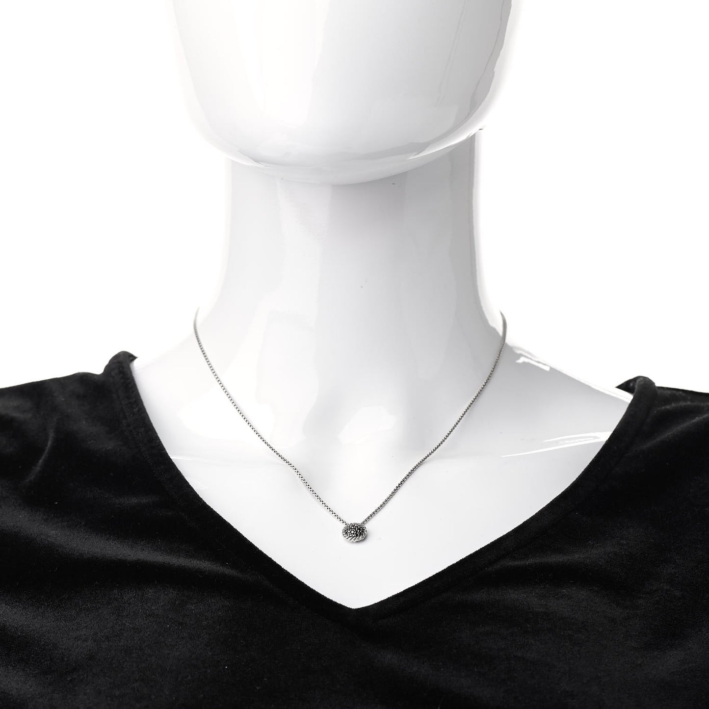 Sterling Silver Black Diamond 8mm Petite Chatelaine Pendant Necklace