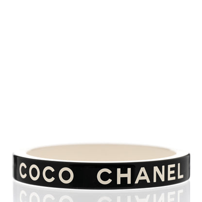 Chanel Resin Logo Bangle Bracelet Black White 4 of 6