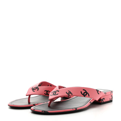 Chanel Lambskin Printed CC Thong Sandals 40 Pink Black 3 of 8