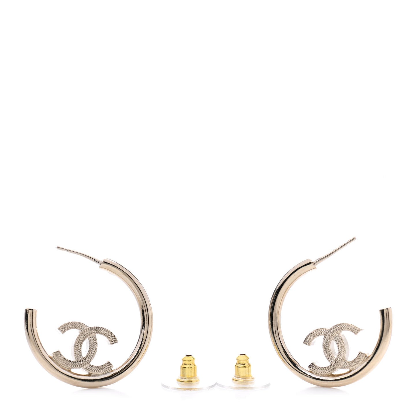 Metal Textured CC Hoop Earrings Gold