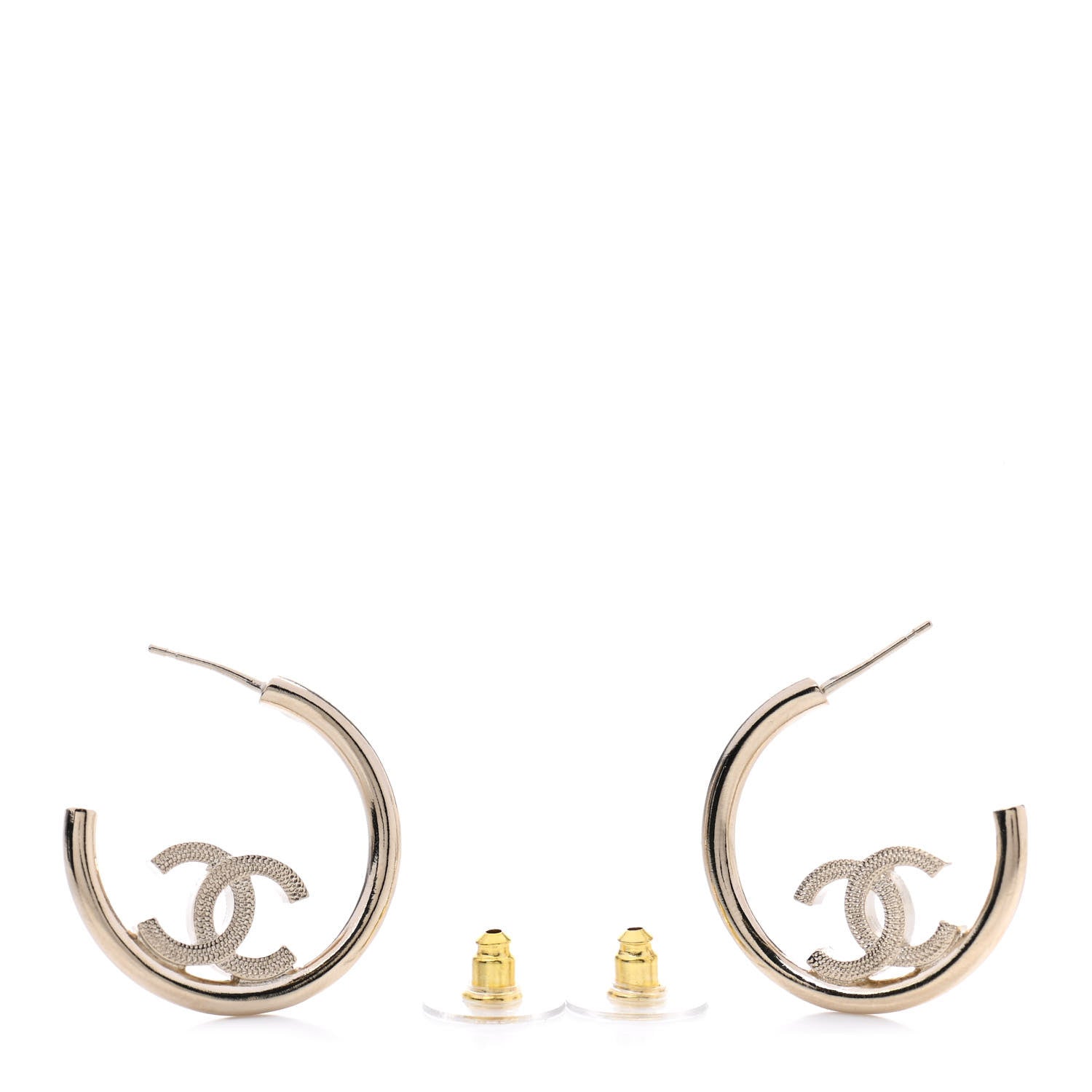 Chanel Metal Textured CC Hoop Earrings Gold 3 of 4