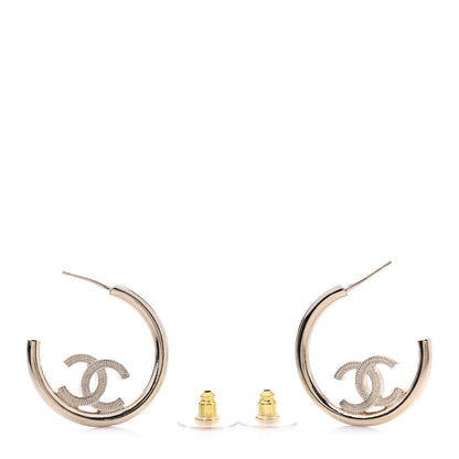 Chanel Metal Textured CC Hoop Earrings Gold 3 of 4