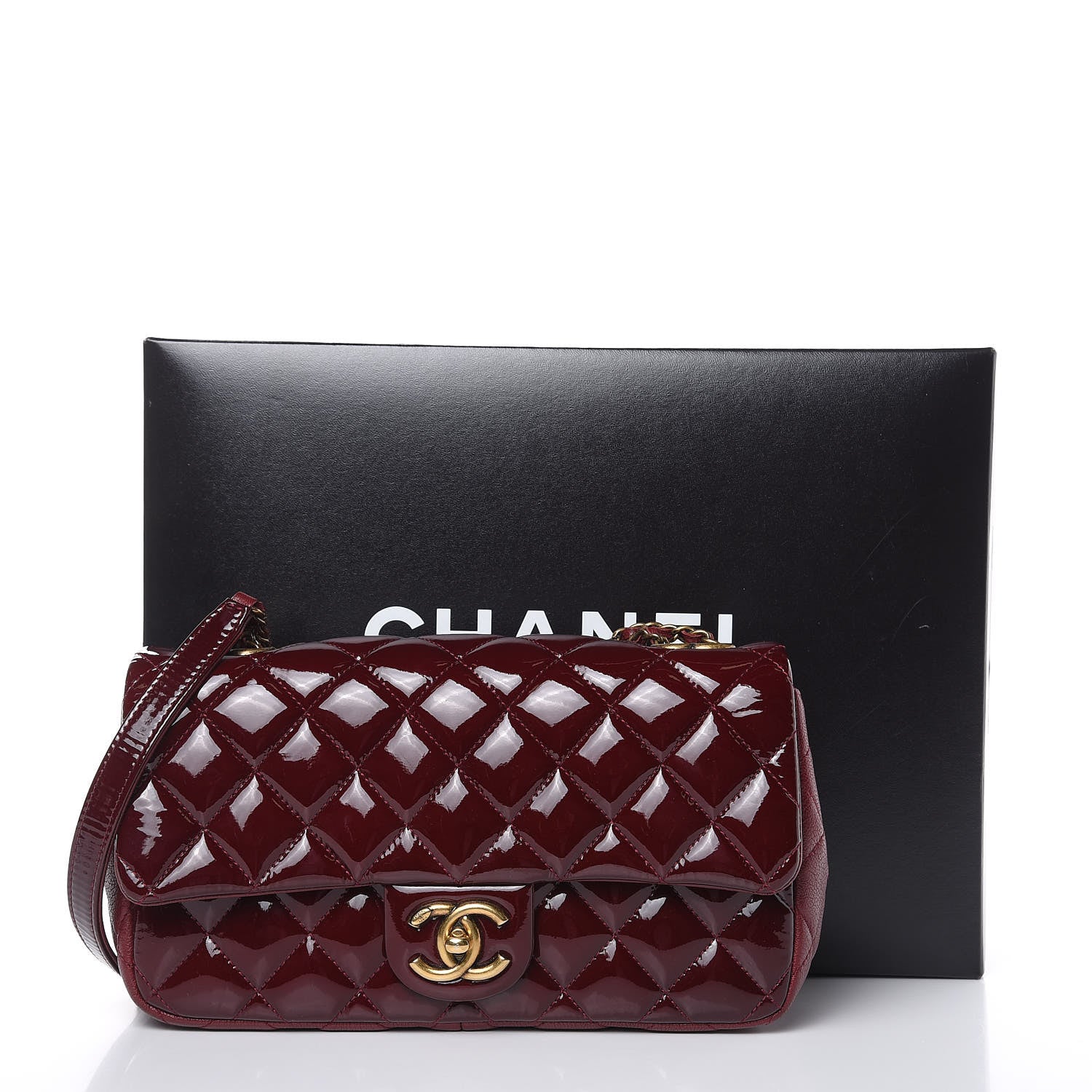 Chanel Patent Goatskin Quilted Medium CC Eyelet Flap Burgundy 10 of 11