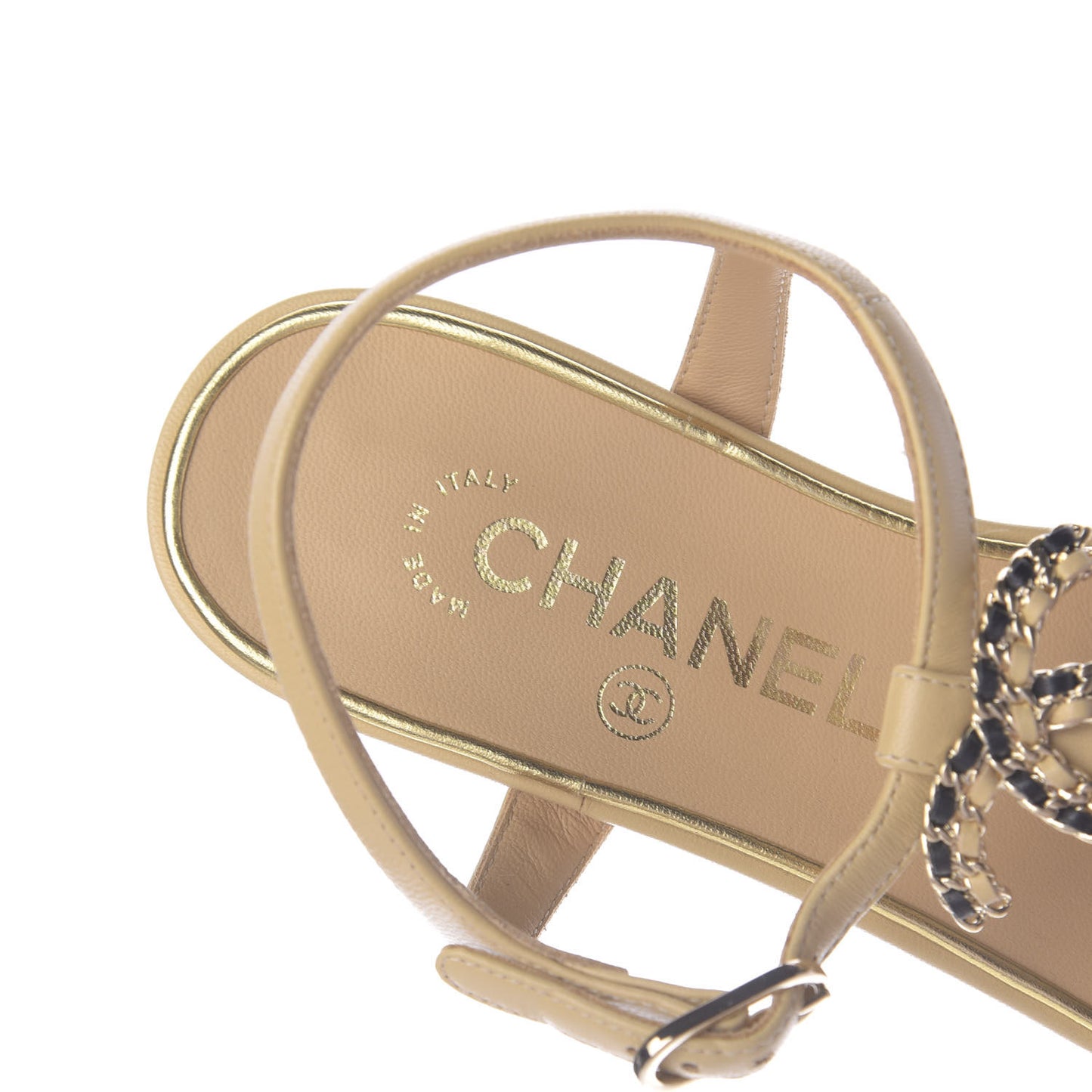 Lambskin CC Chain Thong Sandals 36 Beige