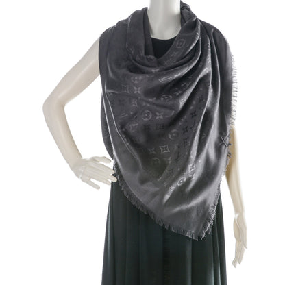 Louis Vuitton Silk Wool Monogram Shawl Charcoal Grey 2 of 5