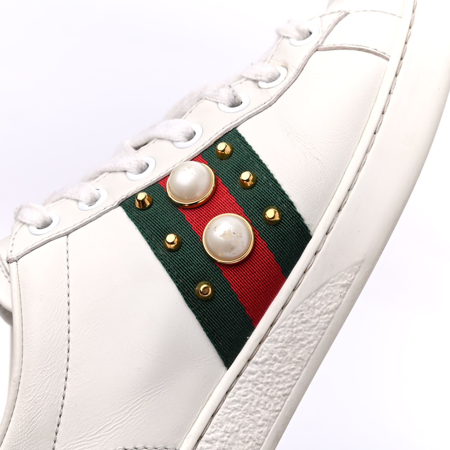 Gucci Calfskin Web Pearl Studded Womens Ace Sneakers 36.5 White 23 of 24