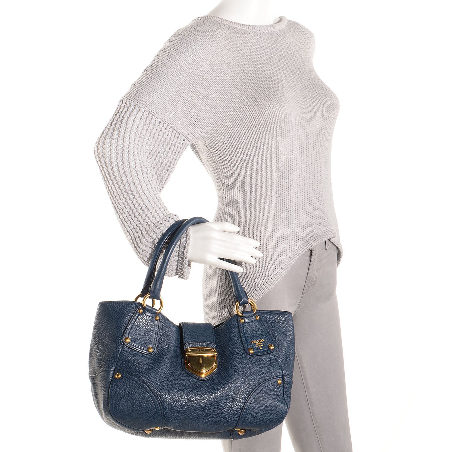 Prada Vitello Daino Handbag Bleuette 2 of 12