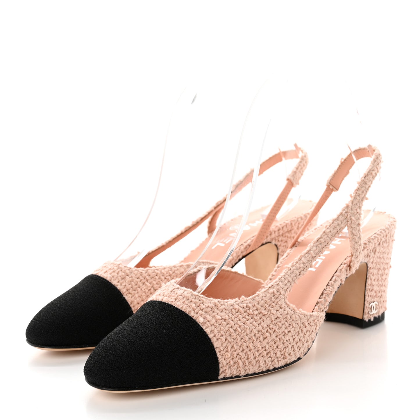 Tweed Cap Toe CC Slingback Pumps 39 Pink Black