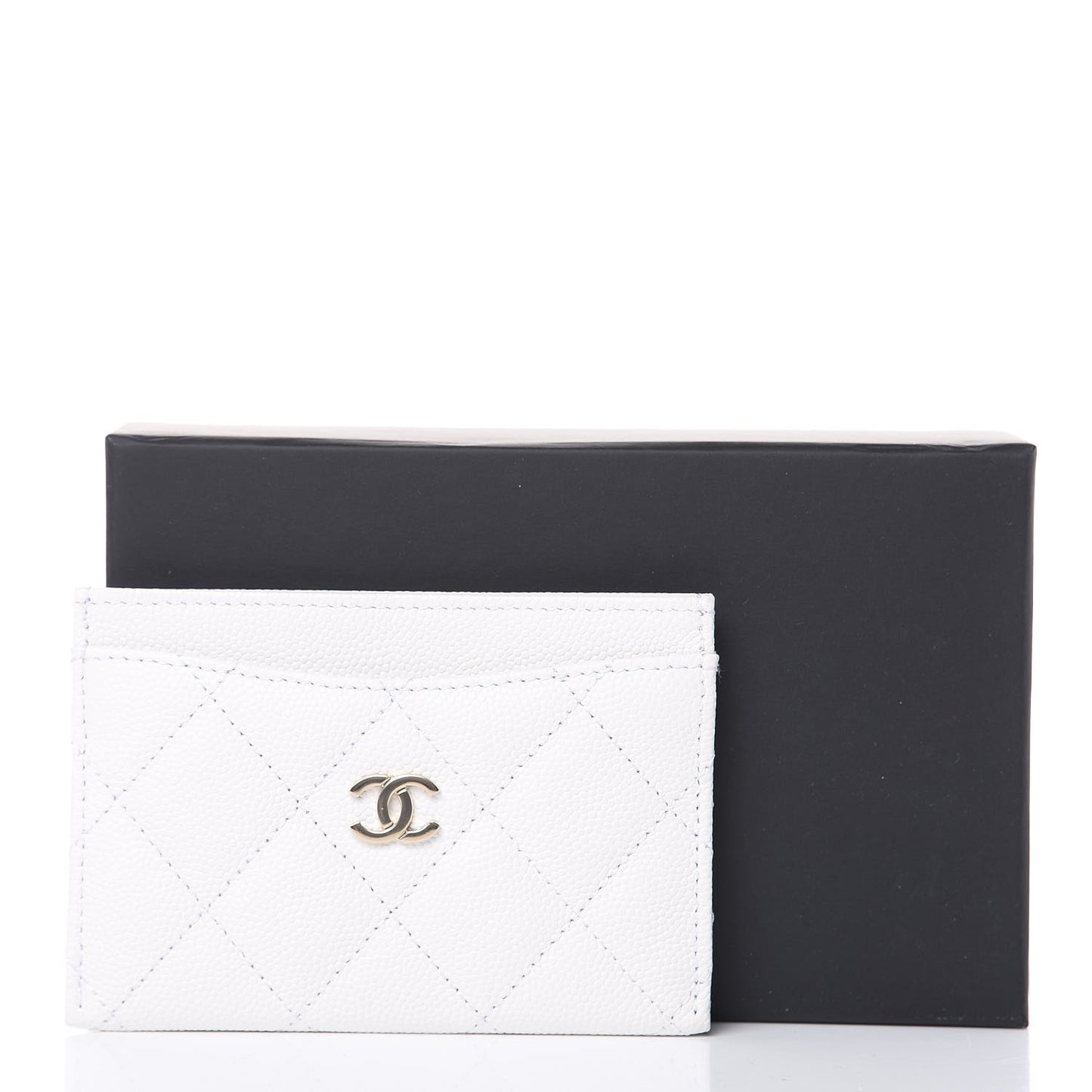 Caviar Quilted Card Holder White