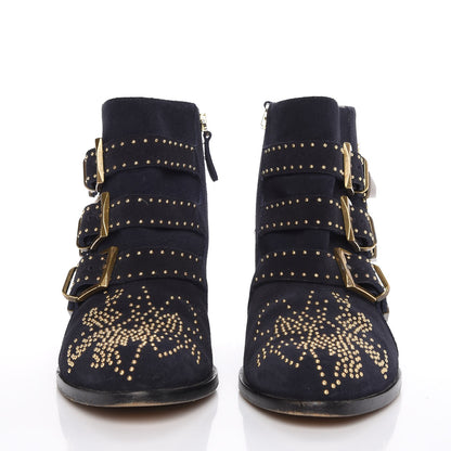 Chloe Suede Studded Suzanna Ankle Booties Boots 37.5 Celtic Night 2 of 11