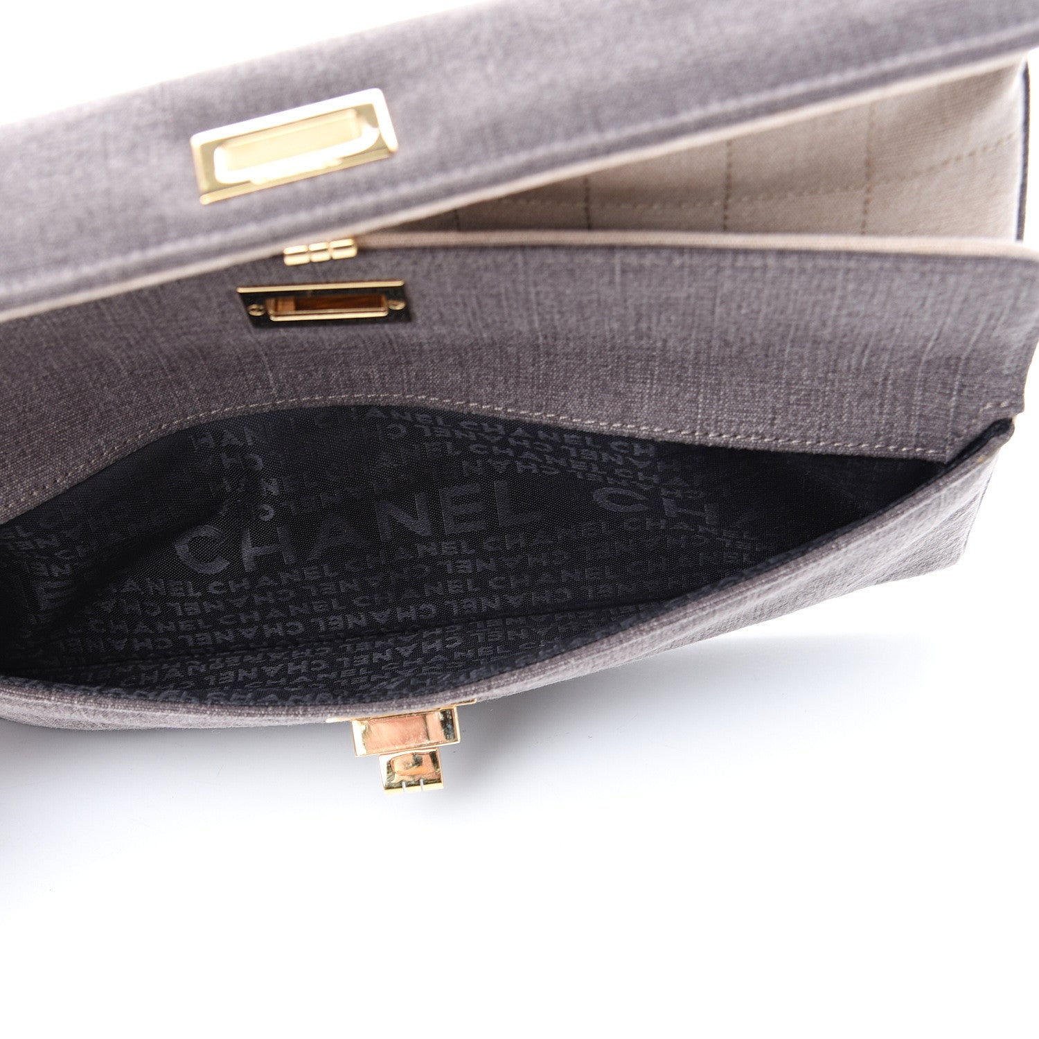 Chanel Canvas Chocolate Bar Mademoiselle Double Flap Clutch Beige Brown 5 of 10