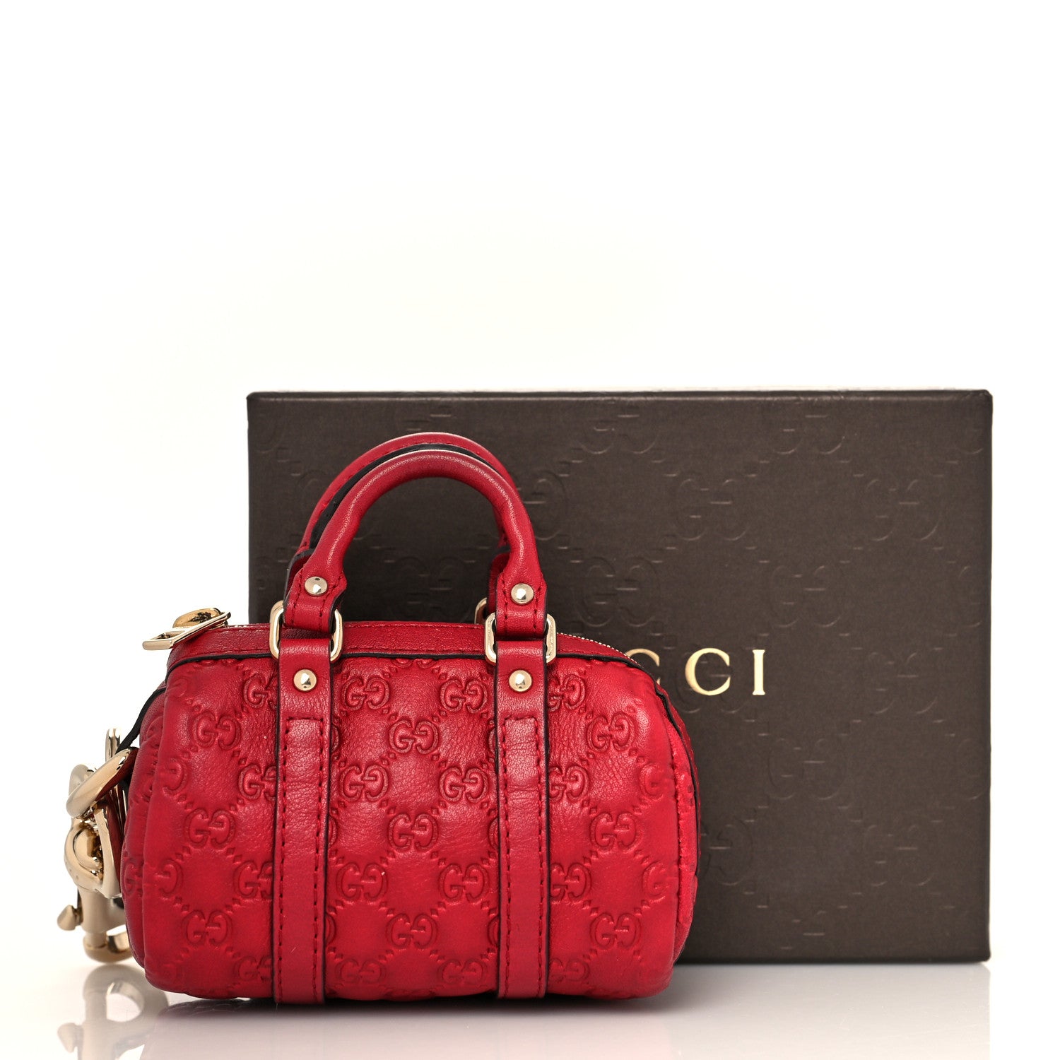 Gucci Guccissima Mini Boston Bag Charm Raspberry Red 10 of 10