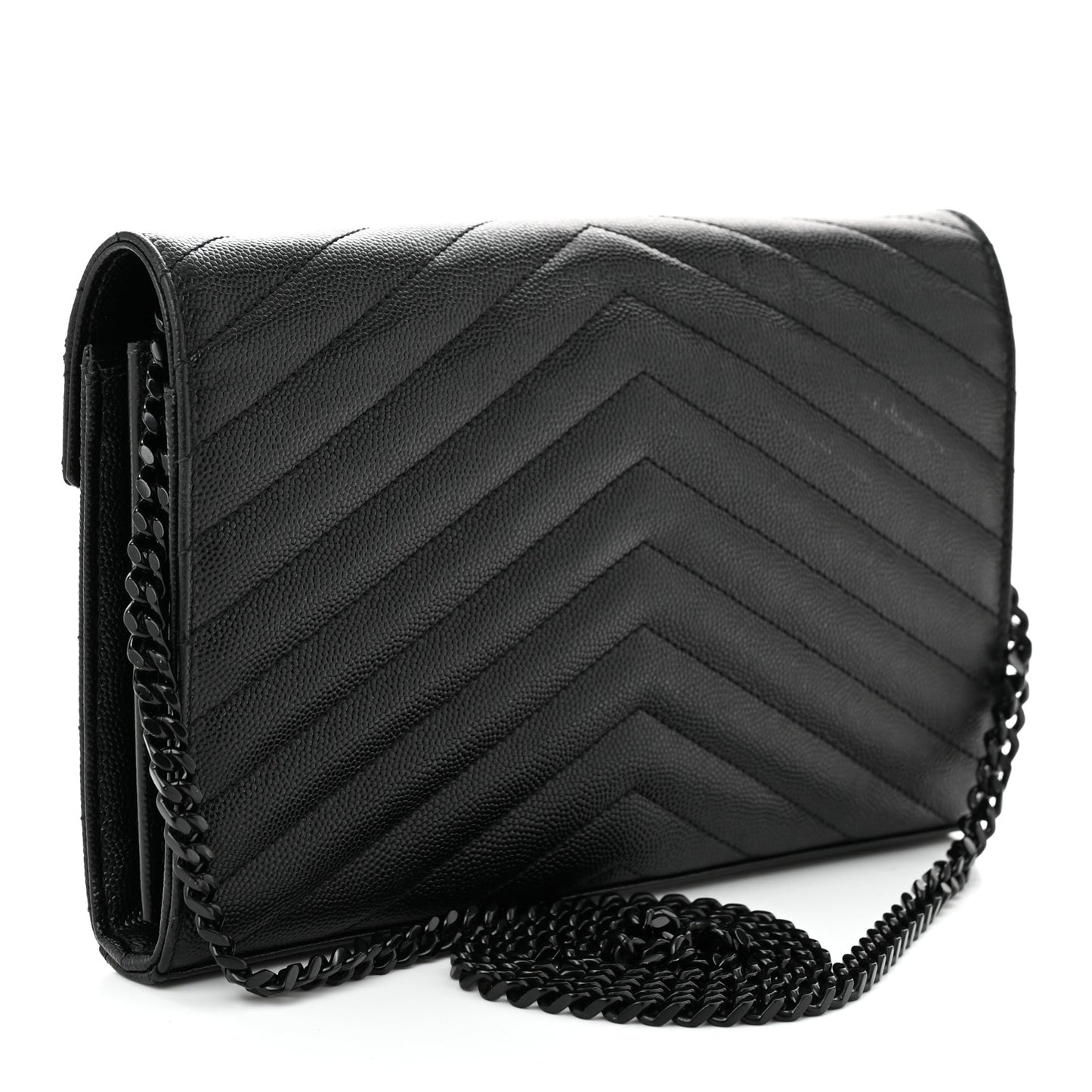 Grain De Poudre Matelasse Chevron Monogram Monochrome Chain Wallet Black