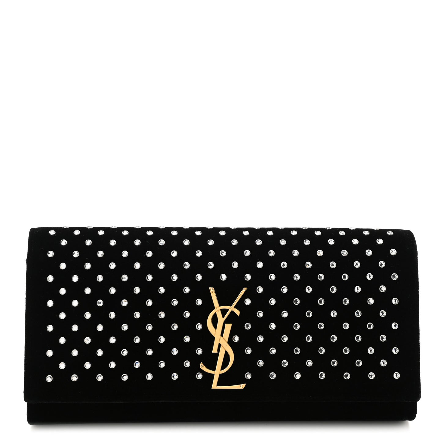 Velvet Crystal Studded Classic Monogram Clutch Black