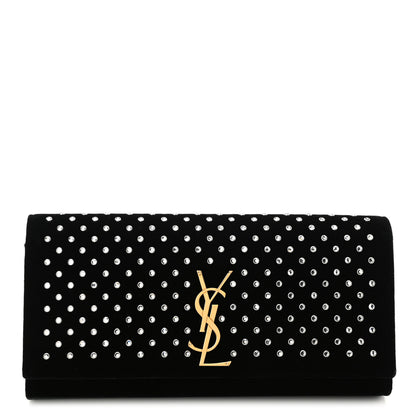 Saint Laurent Velvet Crystal Studded Classic Monogram Clutch Black 1 of 8