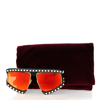 Gucci Acetate Pearl Rectangular Frame Sunglasses GG0234S Black Orange 8 of 8