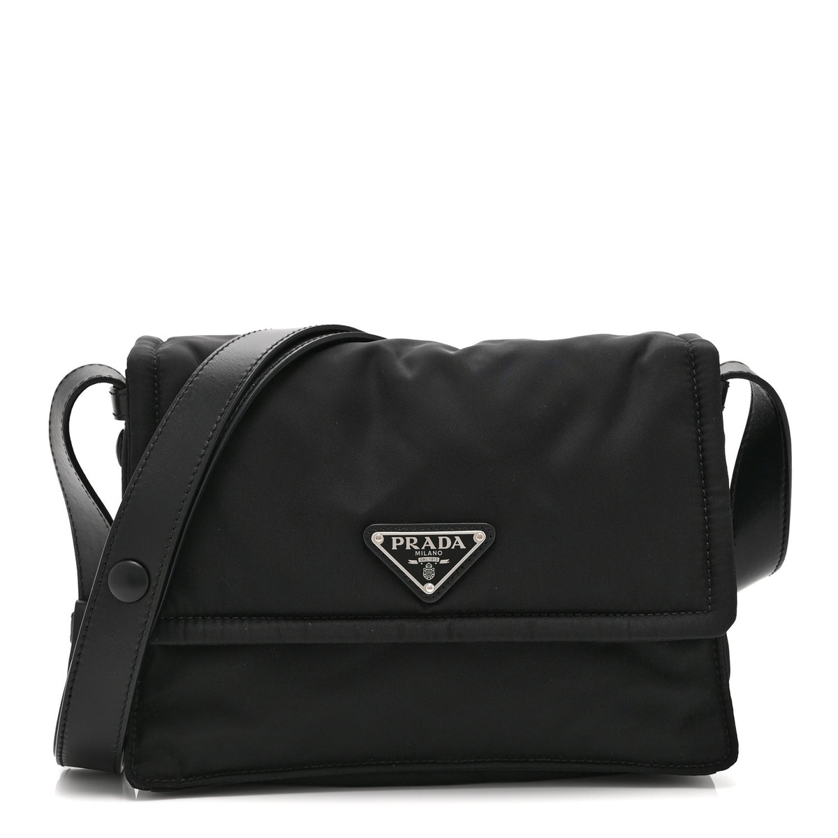 Re-Nylon Vitello Padded Small Flap Shoulder Bag Black