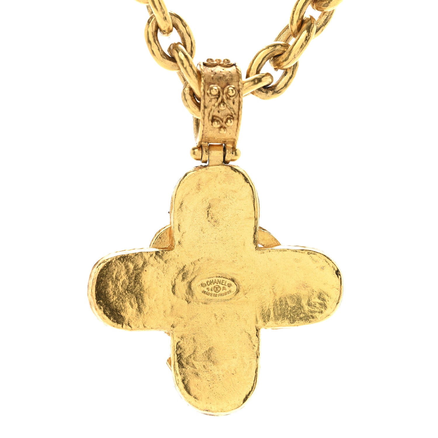 Chanel Metal CC Cross Long Pendant Necklace Gold 1837225