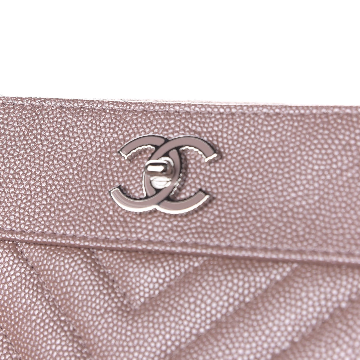 Metallic Caviar Chevron Quilted Small Vintage Mademoiselle Cosmetic Case Pink
