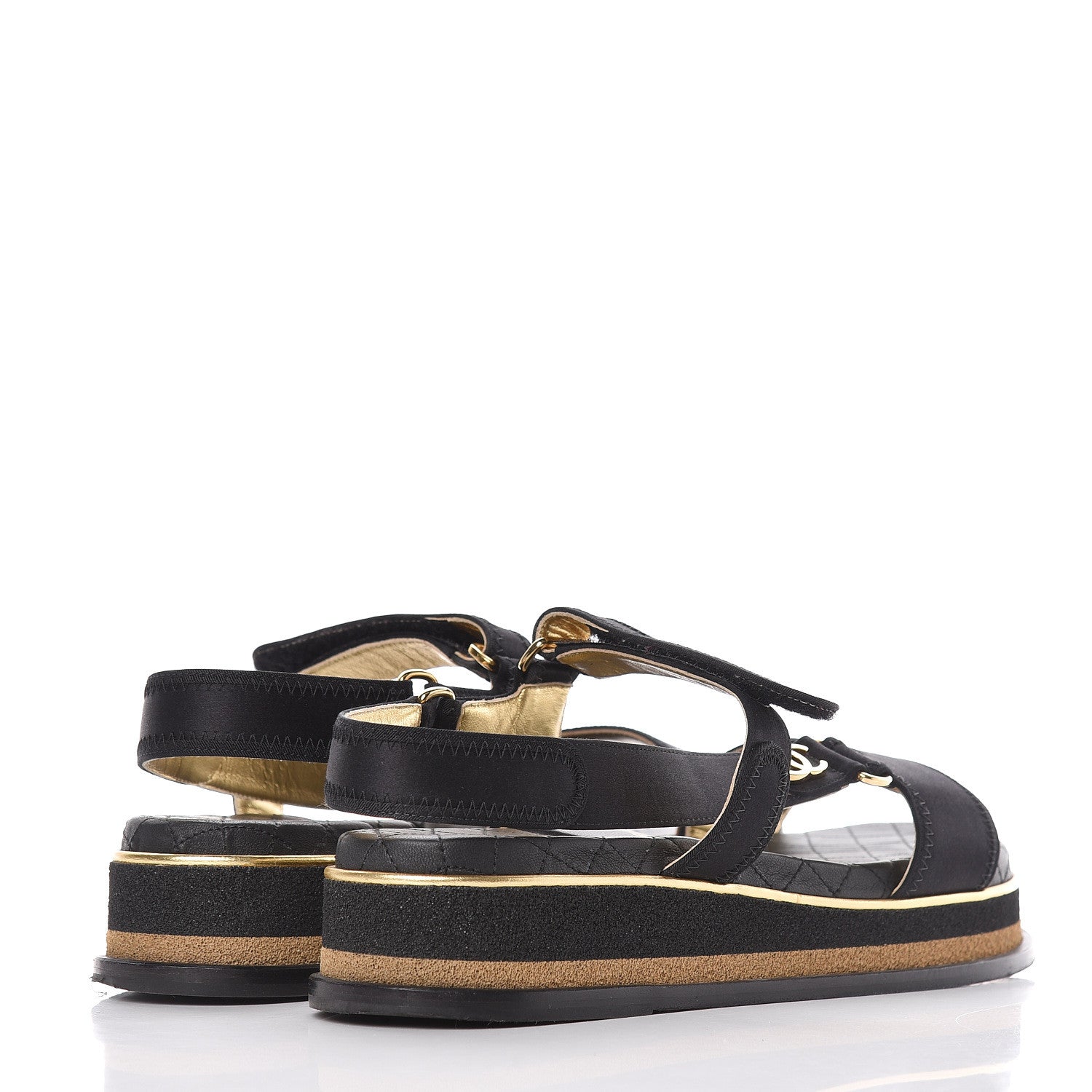 Chanel Satin CC Flat Sandals 41 Black Gold 4 of 12