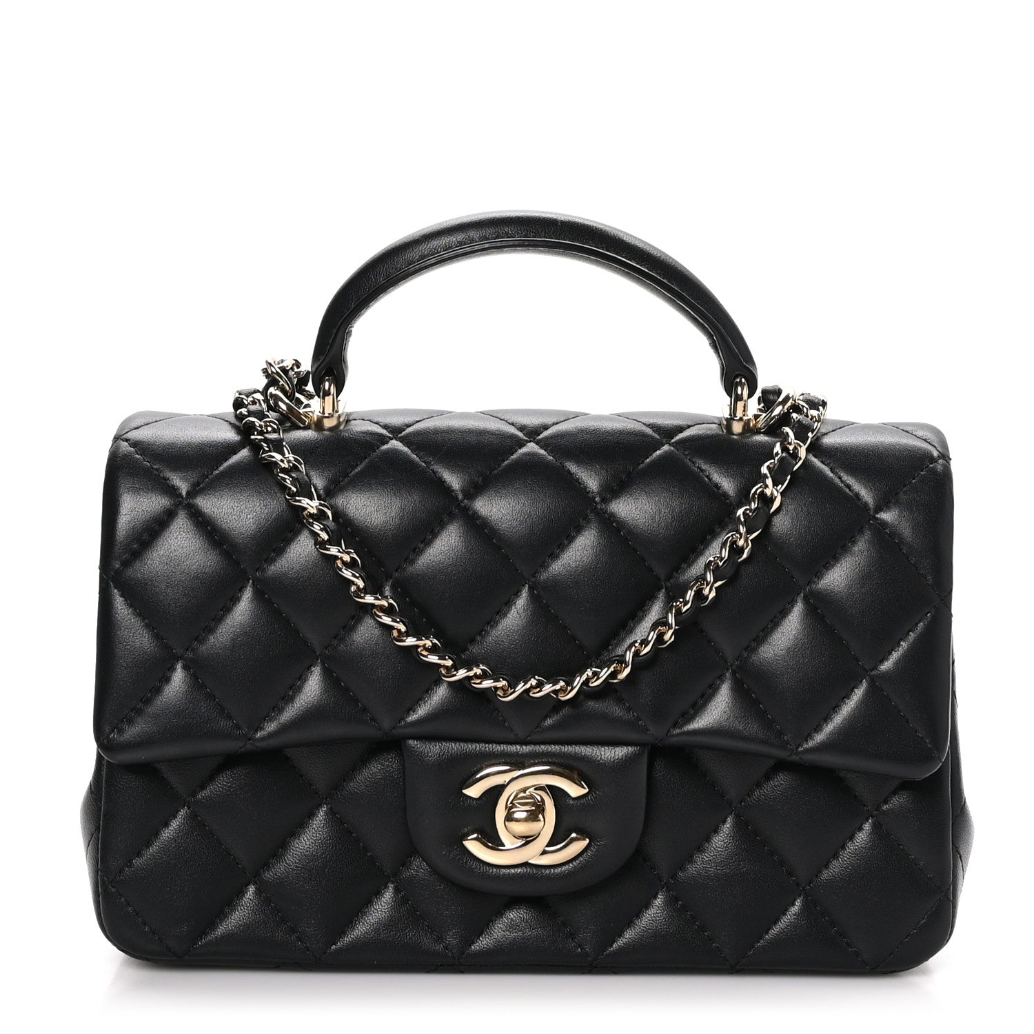 Chanel Lambskin Quilted Mini Top Handle Rectangular Flap Black 1 of 11