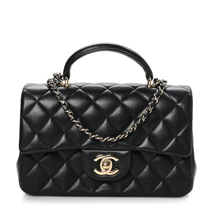 Chanel Lambskin Quilted Mini Top Handle Rectangular Flap Black 1 of 11