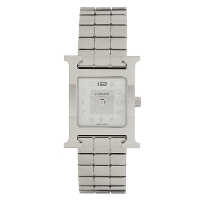 Hermes Stainless Steel Diamond Mother of Pearl 21mm Heure H Hour Quartz Watch 1 of 5