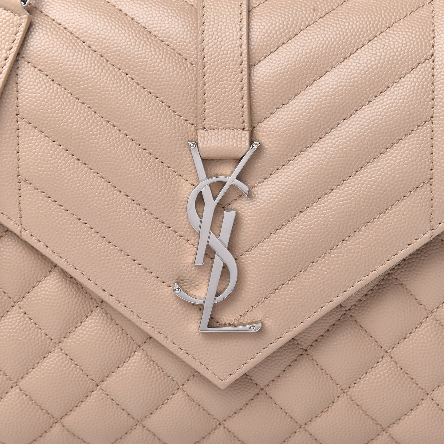 Grain De Poudre Textured Mixed Matelasse Medium Triquilt Monogram Satchel Dark Beige