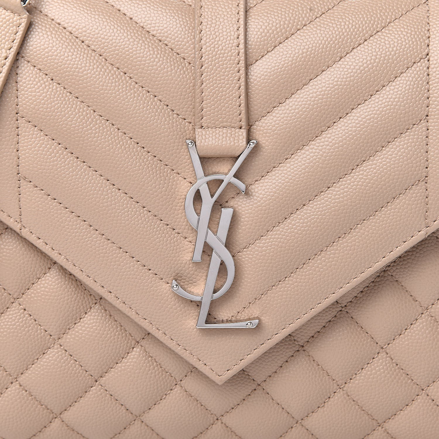 Saint Laurent Grain De Poudre Textured Mixed Matelasse Medium Triquilt Monogram Satchel Dark Beige 10 of 11
