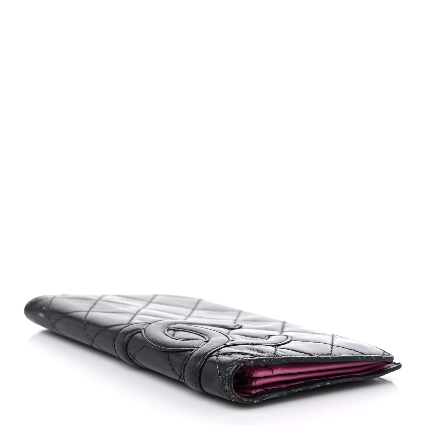 Calfskin Quilted Cambon Yen Wallet Black