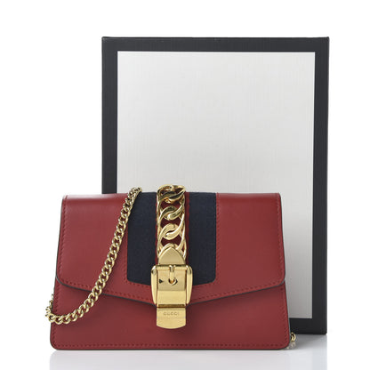 Gucci Calfskin Super Mini Sylvie Chain Shoulder Bag Hibiscus Red 11 of 11