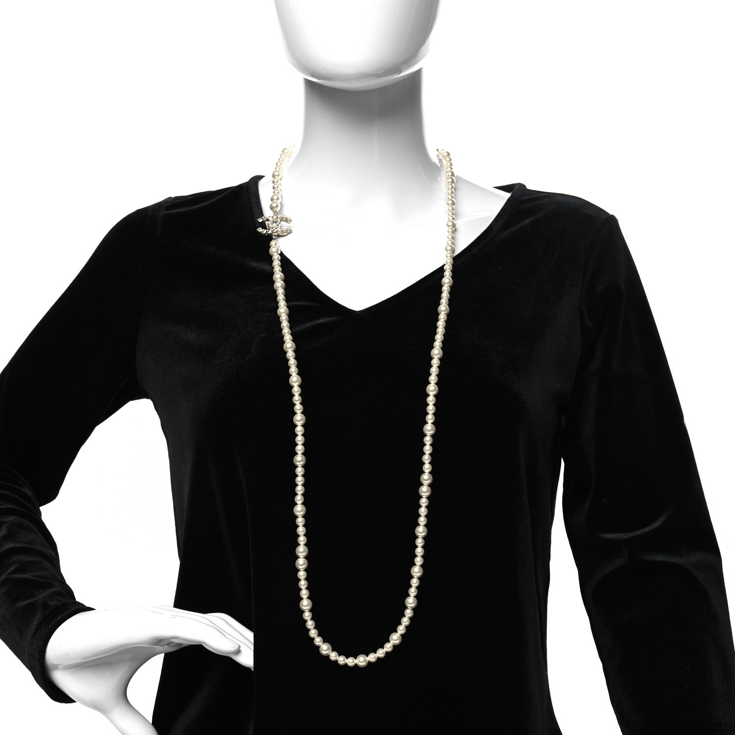 Chanel Crystal Pearl CC Long Necklace Gold 2 of 5