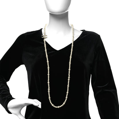 Chanel Crystal Pearl CC Long Necklace Gold 2 of 5