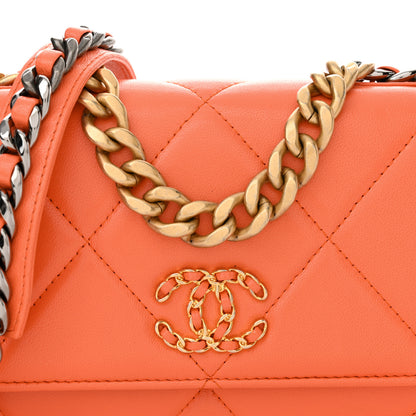 Chanel Lambskin Quilted Chanel 19 Wallet On Chain WOC Orange 9 of 14