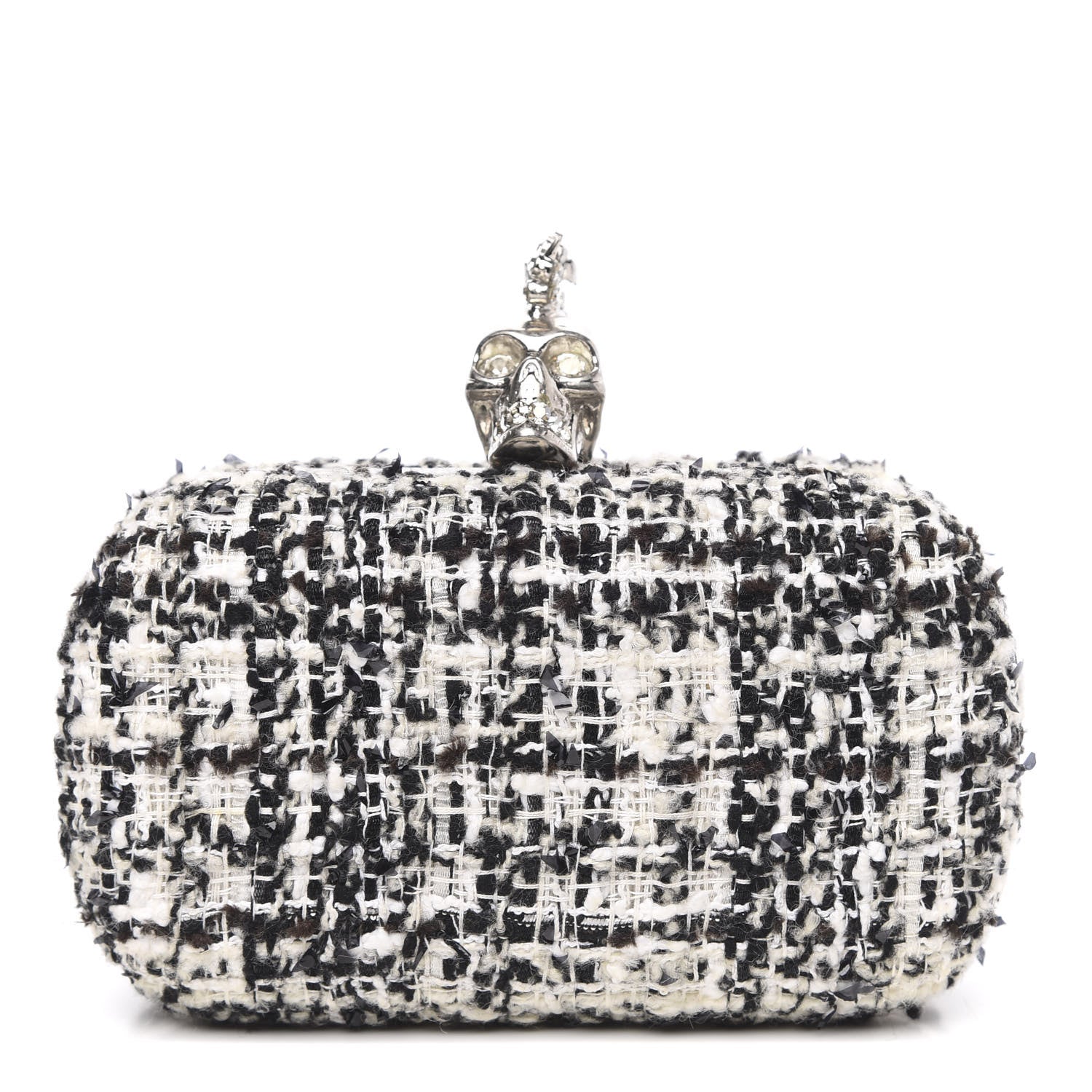 Alexander McQueen Tweed Calfskin Skull Box Clutch Black White 1 of 10