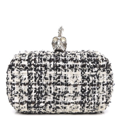 Alexander McQueen Tweed Calfskin Skull Box Clutch Black White 1 of 10