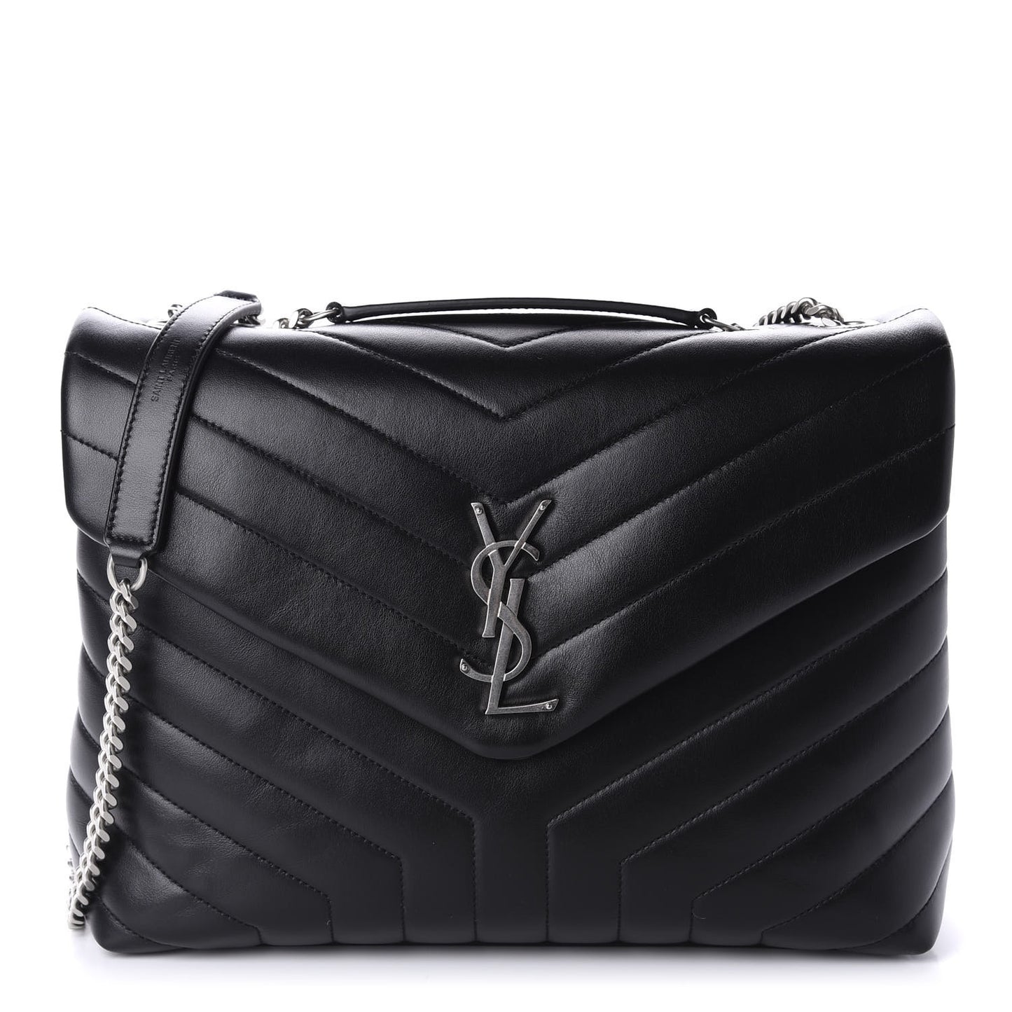 Calfskin Y Quilted Monogram Medium Loulou Chain Satchel Black