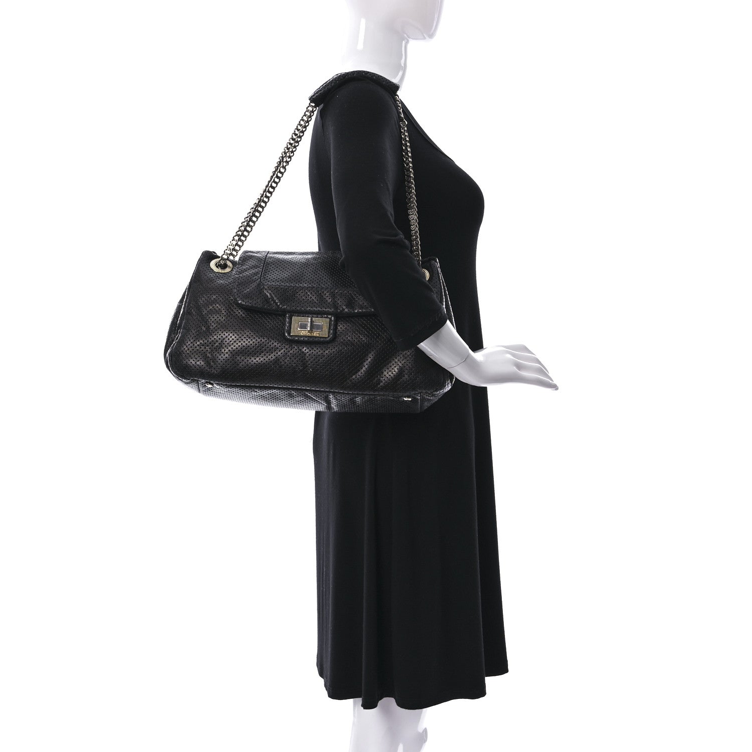 Chanel Metallic Calfskin Perforated Large Drill Accordion Flap Black 3 of 11