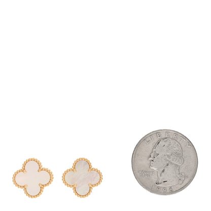 Van Cleef & Arpels 18K Yellow Gold Mother of Pearl Vintage Alhambra Earrings 2 of 5