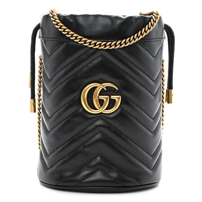 Gucci Calfskin Matelasse Mini GG Marmont 2.0 Bucket Bag Black 1 of 9