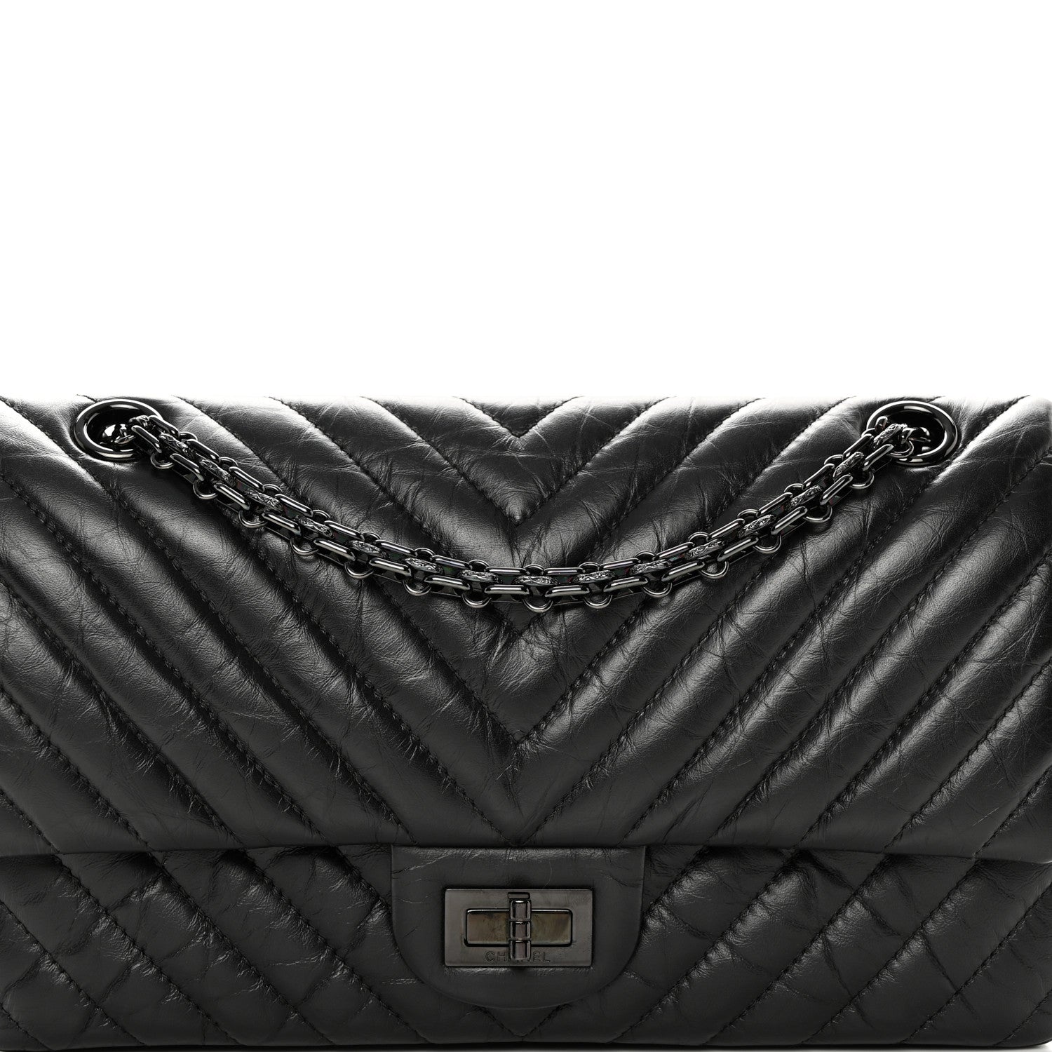 Chanel Aged Calfskin Chevron Quilted 2.55 Reissue 225 Flap So Black 8 of 16